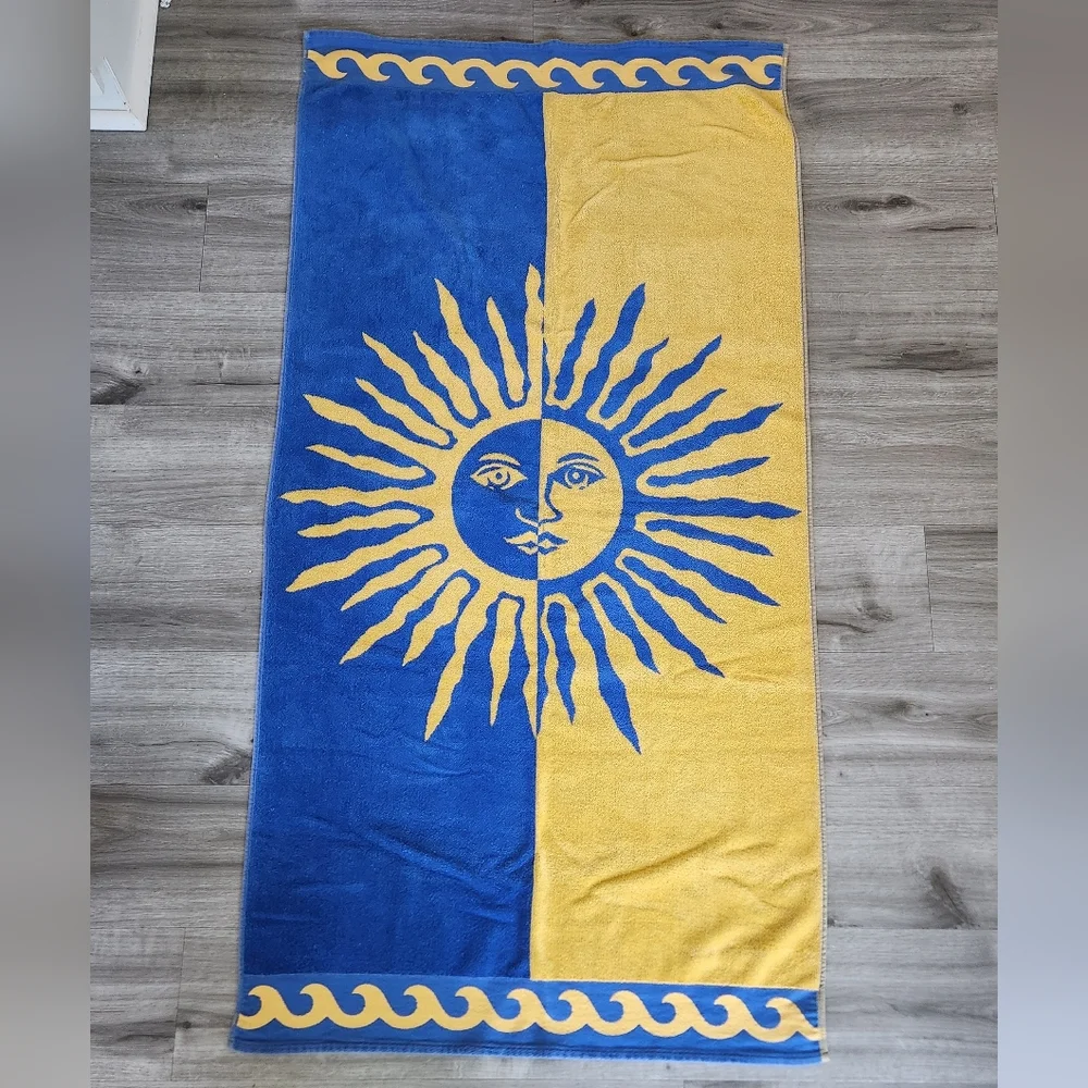 Vintage Celestial Beach Towel Sun Moon Stars Whimsigoth 30x60 Reversible